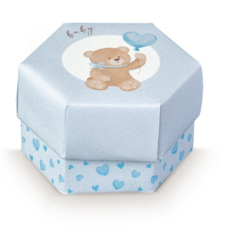 SCATOLINA ESAGONO F/C 60X40 LITTLE BEAR AZZURRO