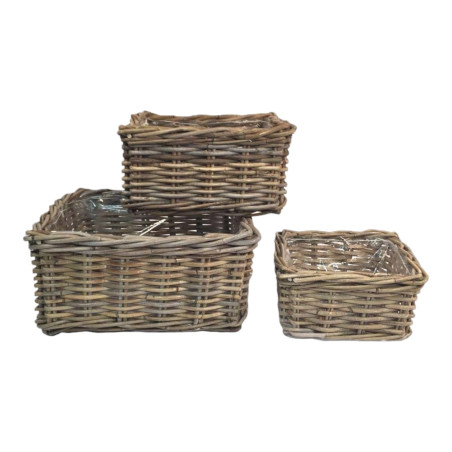 SET 3 CESTE QUADRE BASSE RATTAN