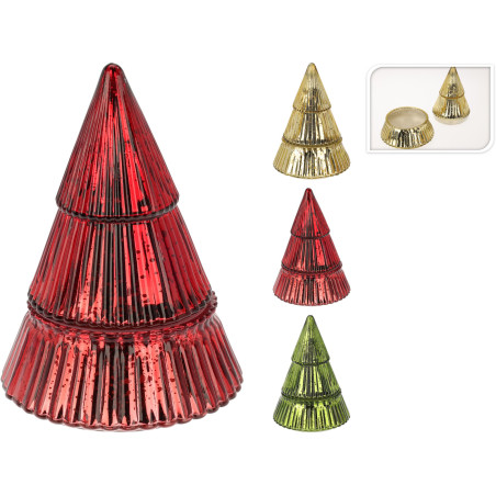 CANDELA VETRO ALBERO 17 CM 3 ASSORTITI