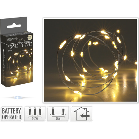 LED 20 CAVO ARGENTO BIANCO CALDO A BATTERIA