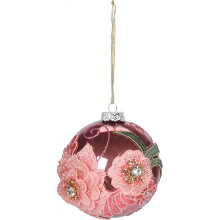 SFERA VETRO FIORI ROSA 10CM 2 COLORI