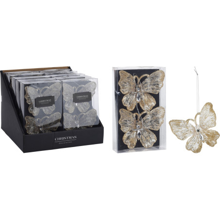 SET 2 FARFALLE PENSILI CHAMPAGNE 10CM