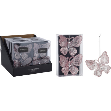 SET 2 FARFALLE PENSILI ROSA 10CM