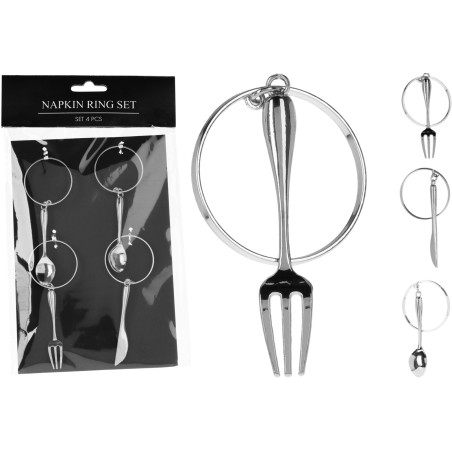 SET 4 PORTA-TOVAGLIOLI CON  POSATE SILVER 6CM