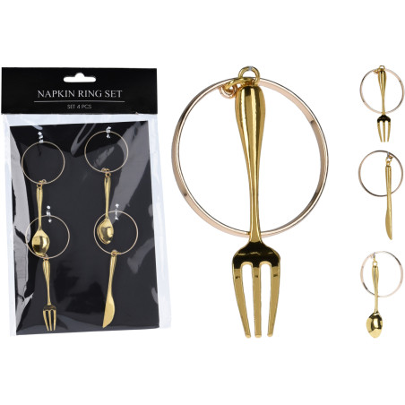 SET 4 PORTA-TOVAGLIOLI 6CM  CON POSATE ORO