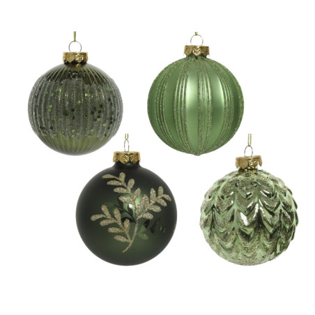 SFERA  IN VETRO CON GLITTER GREEN 4 DECORAZIONI ASSORTITE