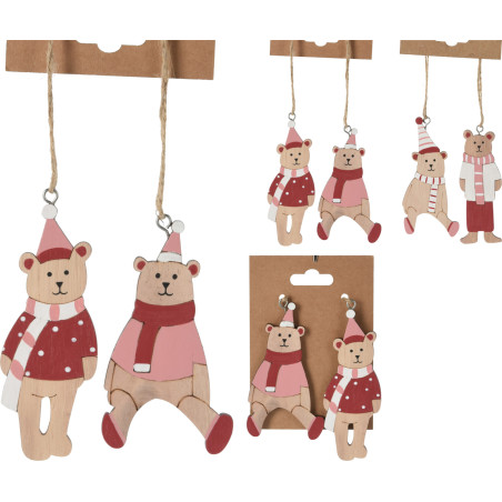 SET 2 PENDENTI ORSO LEGNO 9CM 2ASSORTIMENTI