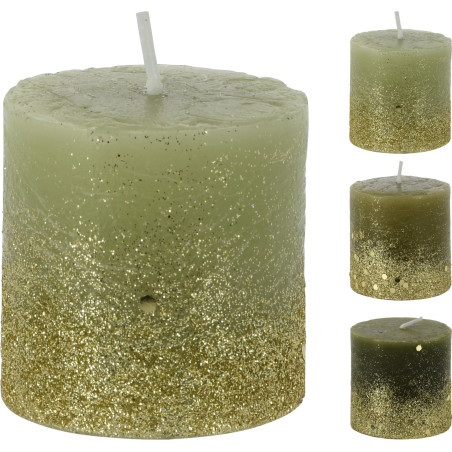 CANDELA GLITTER VERDE 5X5CM 3 ASSORTITE