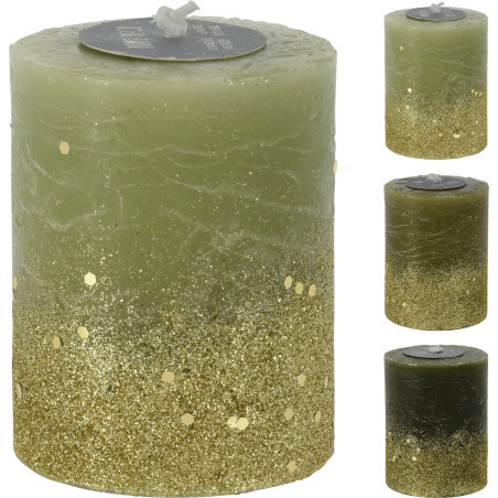 CANDELA GLITTER VERDE 7X9CM 3 ASSORTITE