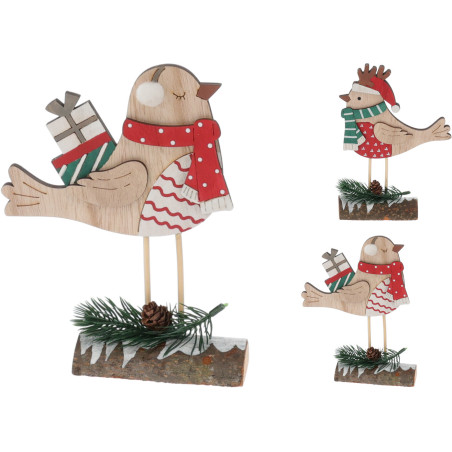 UCCELLINO LEGNO NATALE 19CM 2ASSORTITI