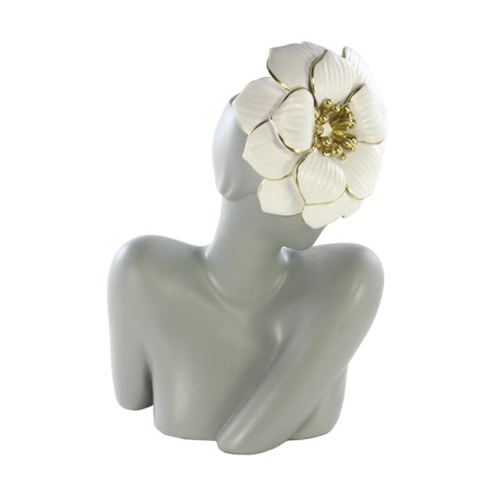 BUSTO FIORE BIANCO PORTA VASO 21X13X30