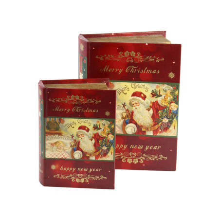 SET 2 BOX LIBRO LEGNO DECORAZIONE BABBO NATALE