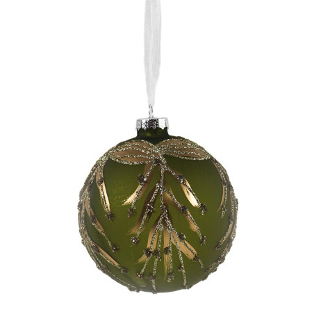 SFERA VERDE DECORAZIONE  FOGLIE ORO D12CM IN  VETRO