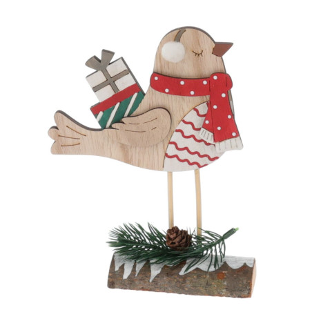 UCCELLINO LEGNO NATALE 19CM 2ASSORTITI