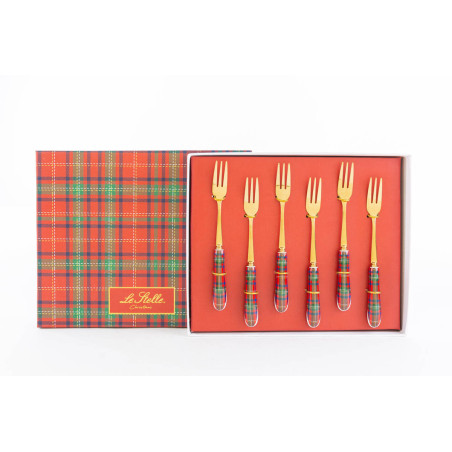 SET 6 FORCHETTINE TARTAN 15 CM C/ASTUCCIO