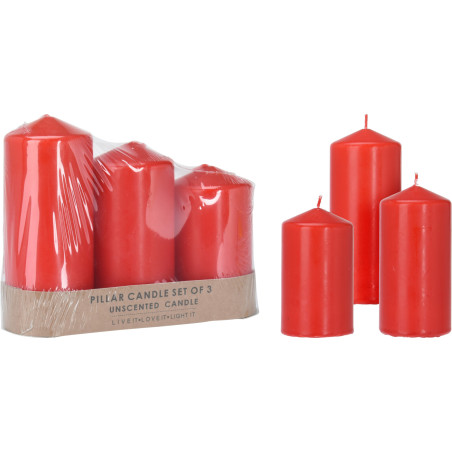 SET 3 CANDELE ROSSE 10-11-13CM