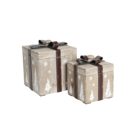 SET 2 SCATOLE CON  FIOCCO LEGNO BEIGE