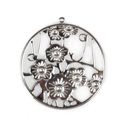 MEDAGLIONE METALLO CON FIORI SILVER