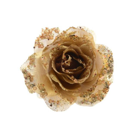 ROSA CON CLIP GLITTER  GOLD D14CM