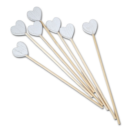 SET 7 STICK CUORE LEGNO 20 CM BIANCO