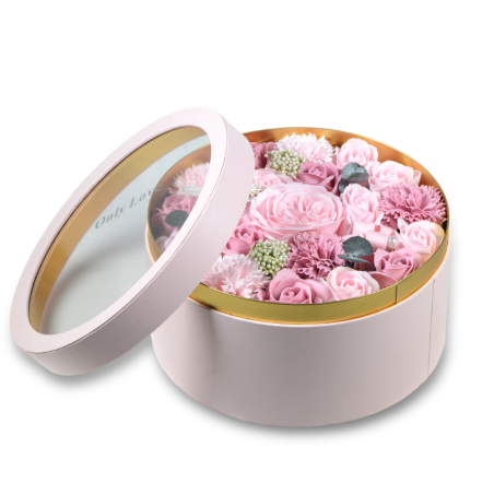 SCATOLA TONDA CON FIORI PINK 24X13CM