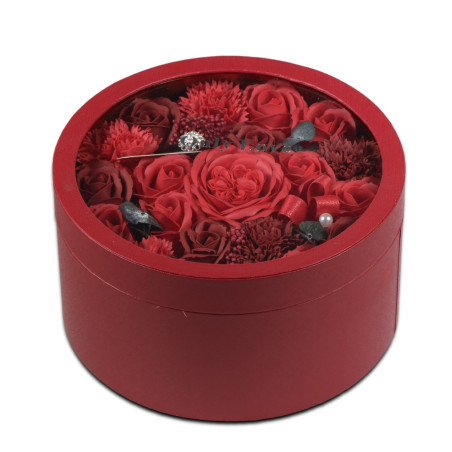 SCATOLA TONDA CON FIORI RED 24X13CM