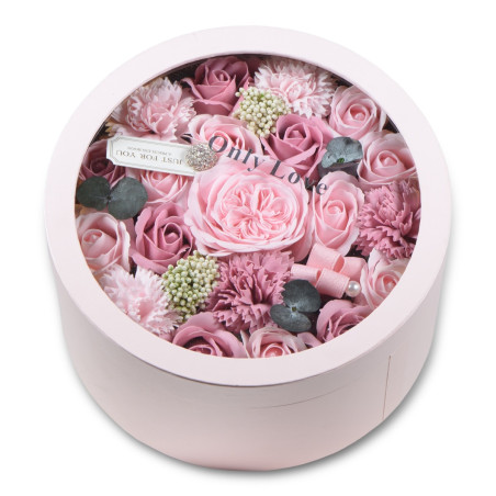 SCATOLA TONDA CON FIORI PINK 24X13CM